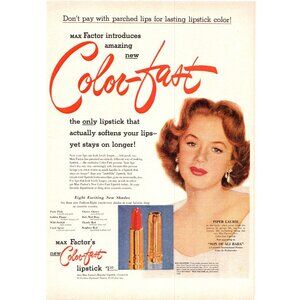 1952 Max Factor Color Fast Lipstick Vintage Print Ad Piper Laurie 50s Wall Art